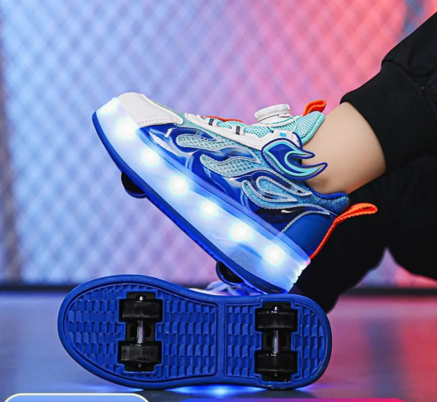 My Roller unique Blue Flames shoes for kids.
