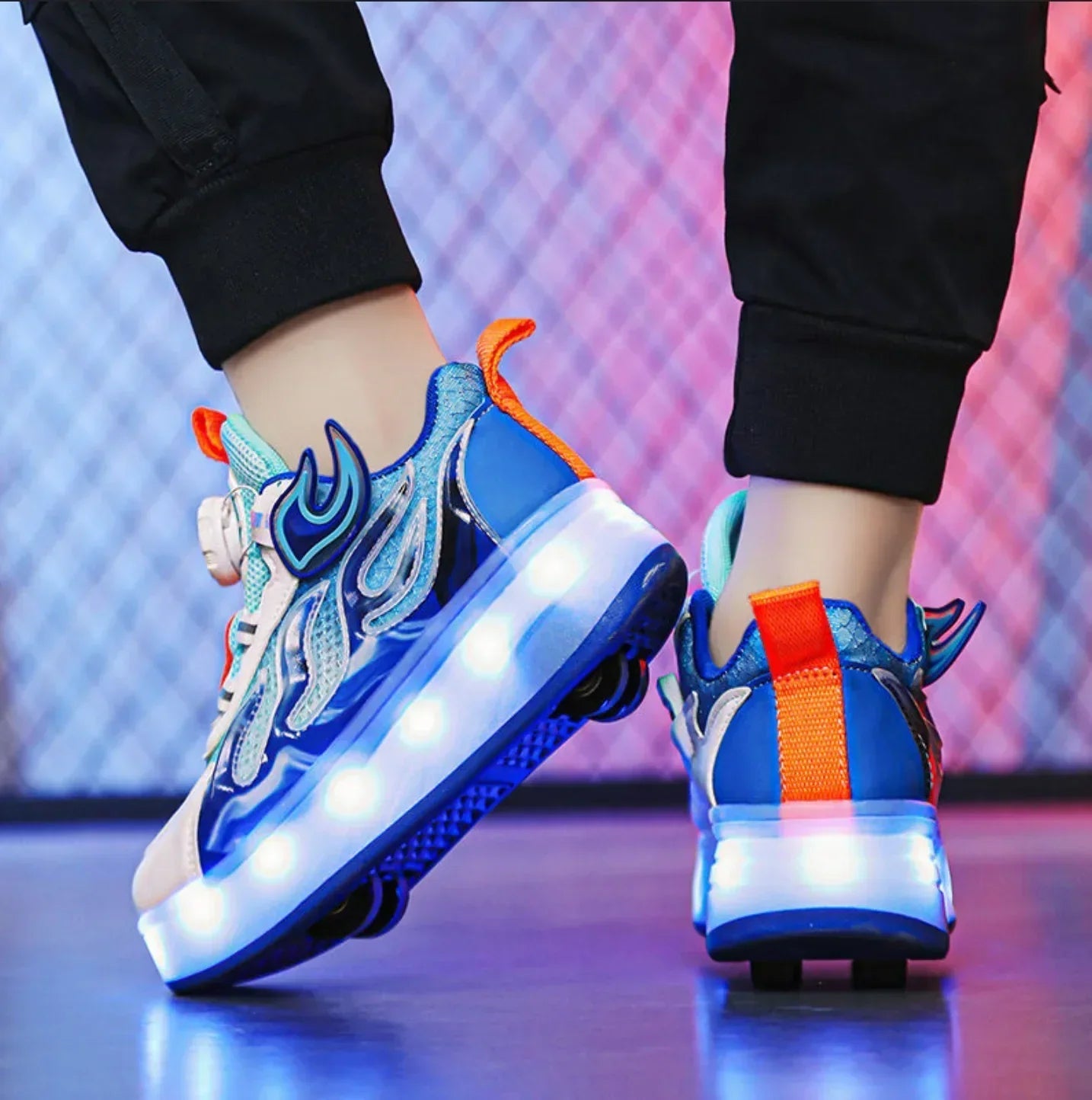 My Roller unique Blue Flames shoes for kids.