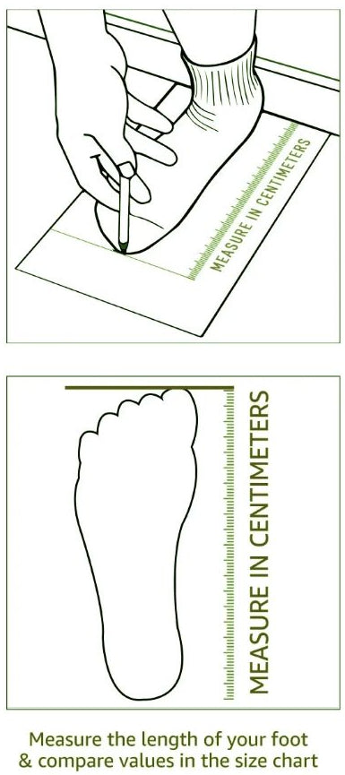Kids hopits size chart table showing age, length in cm, UK & India, EU, and USA sizing with foot measurement diagrams on a white background.
